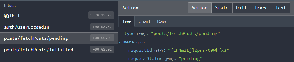 createAsyncThunk：posts pending 动作