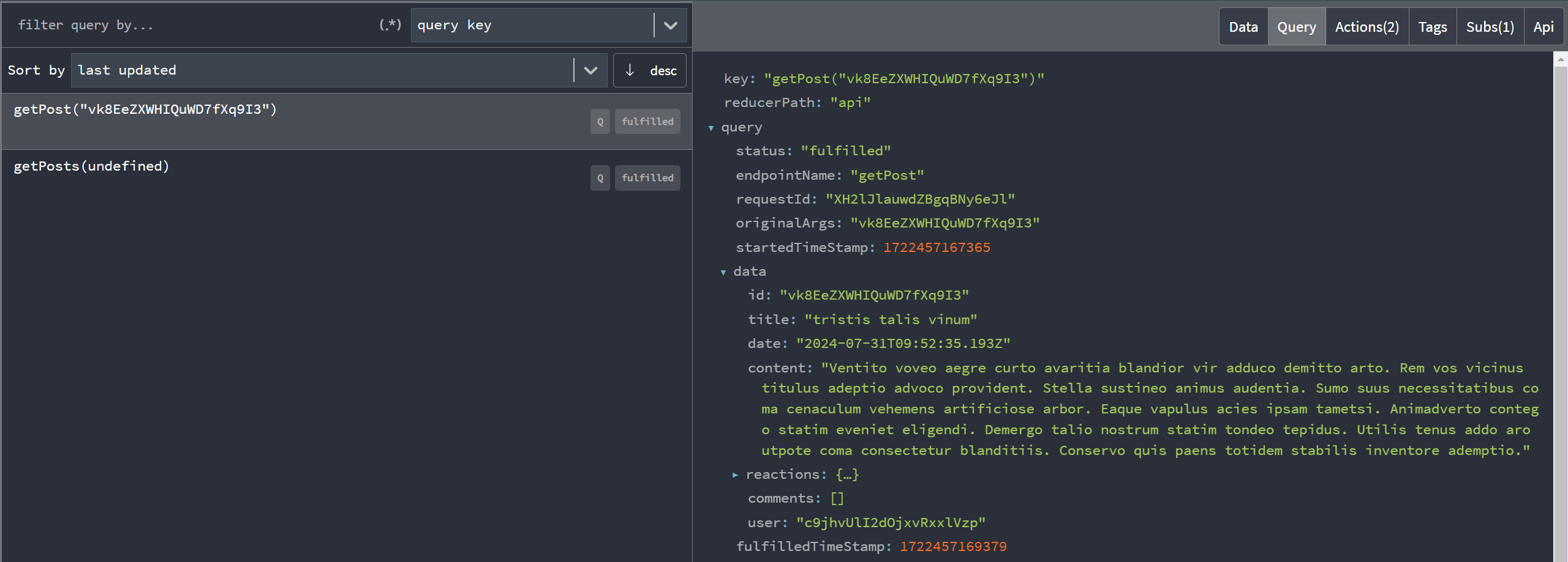 RTK Query Devtools 标签页截图